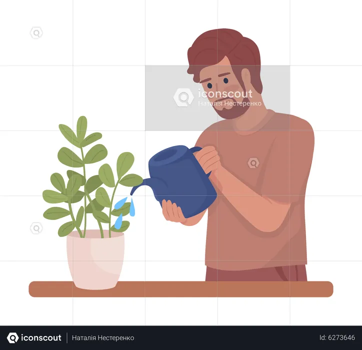 Man watering houseplants  Illustration