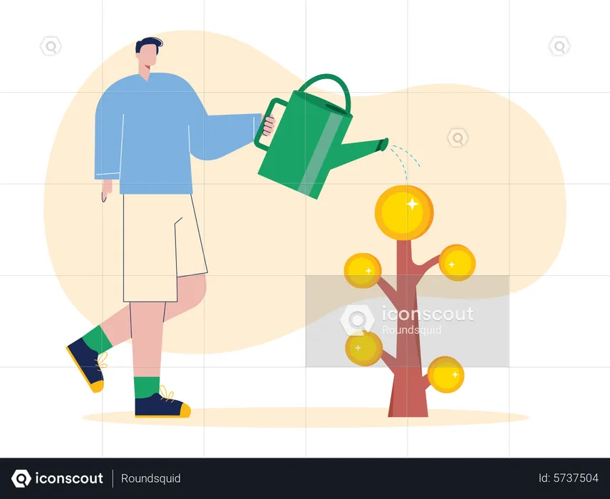 Man watering investment for growth  Illustration