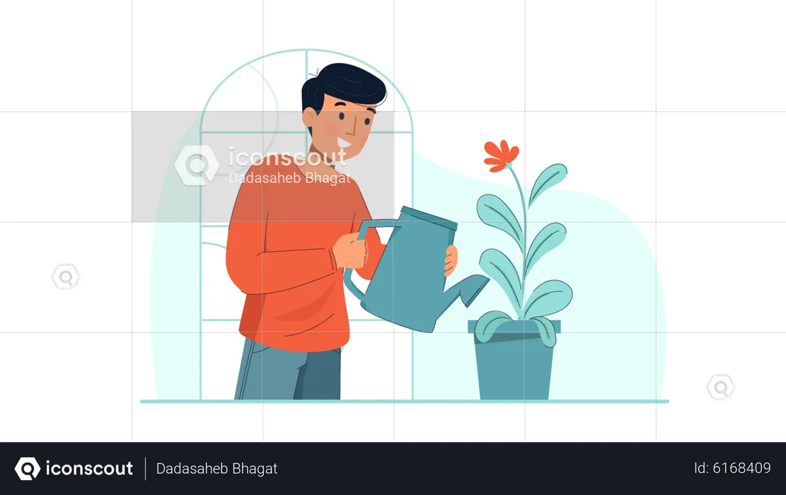 Man watering plant  Illustration
