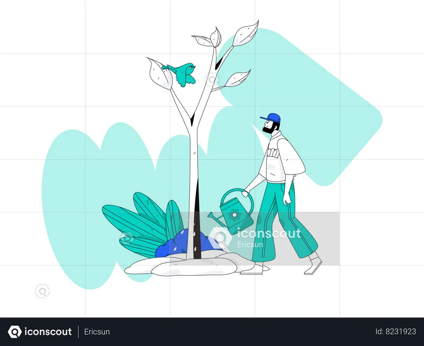 Man watering plant  Illustration