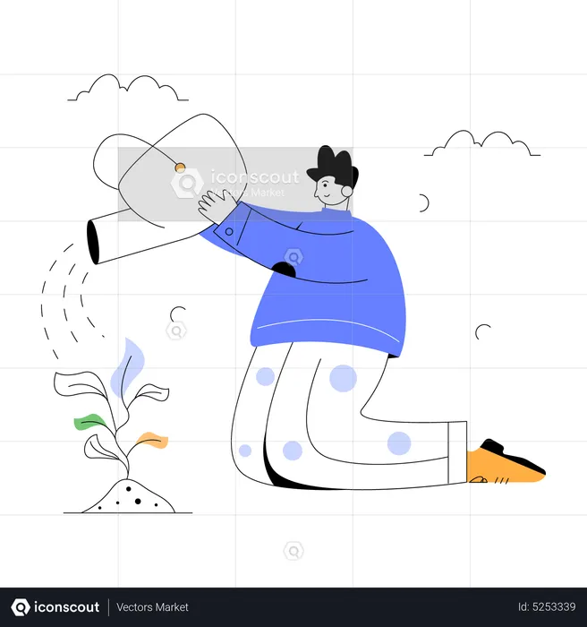 Man watering plant  Illustration