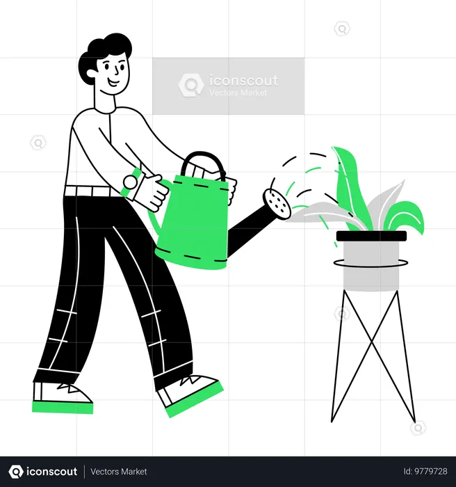 Man Watering Plant using water can  Illustration