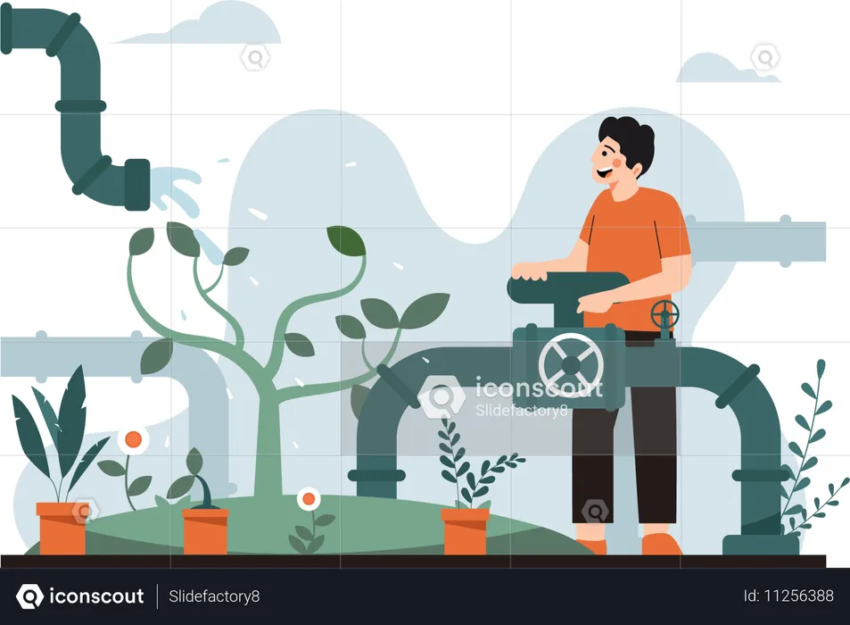 Man watering plants  Illustration