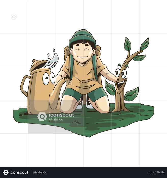 Man watering tree  Illustration
