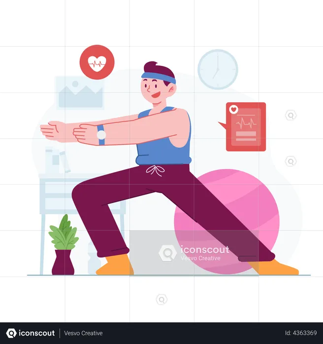 Man wear fitness band doing exercise  Illustration