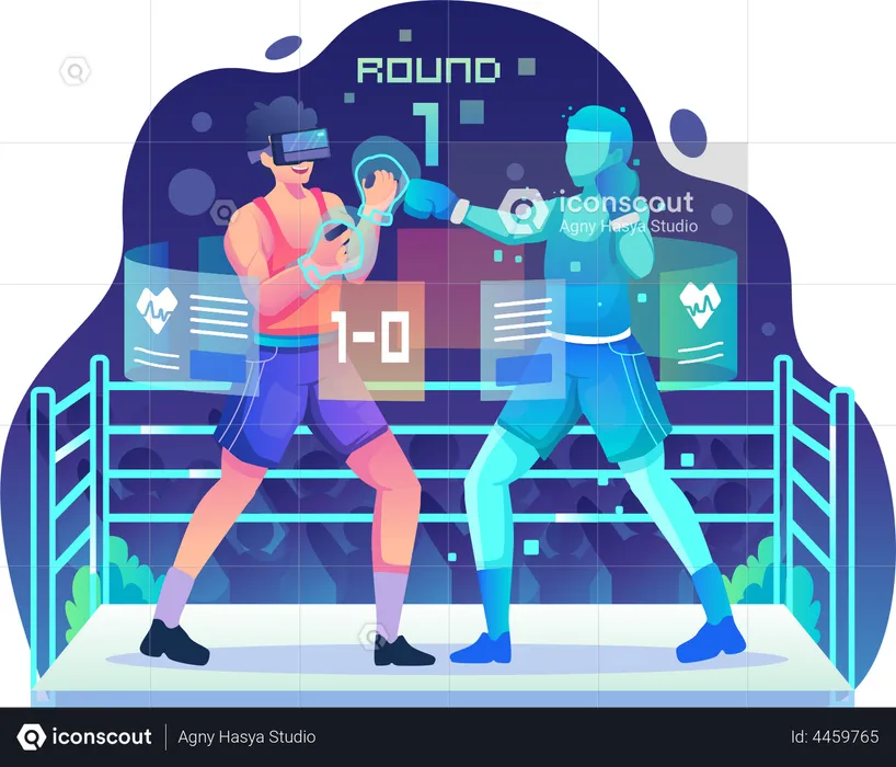 Man wearing a VR headset playing boxing  Illustration