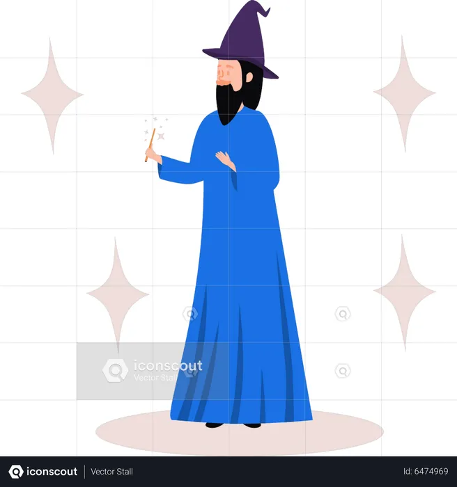 Man wearing a wizard costume  Illustration