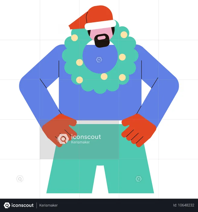 Man wearing Christmas Wreath around neck  Illustration