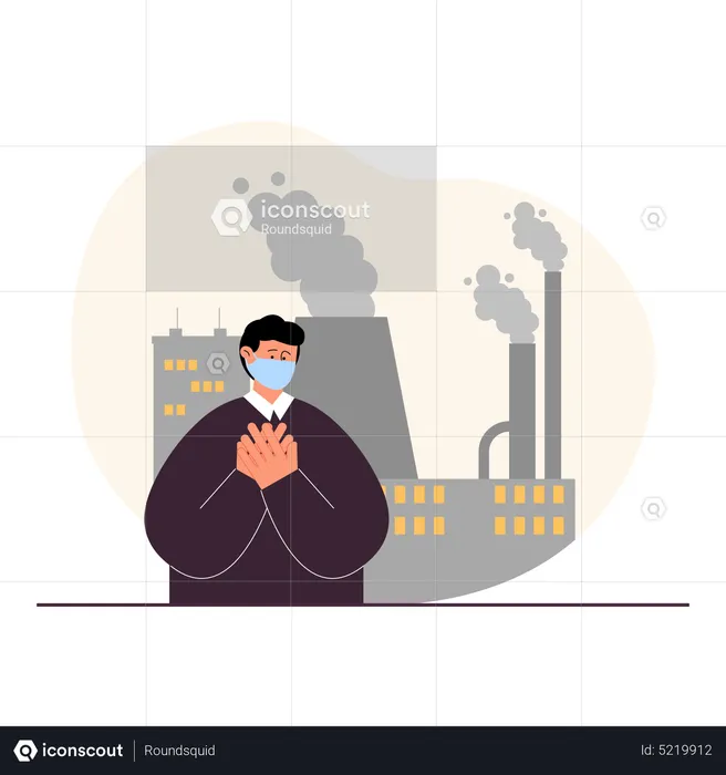 Man wearing facemask due to pollution  Illustration