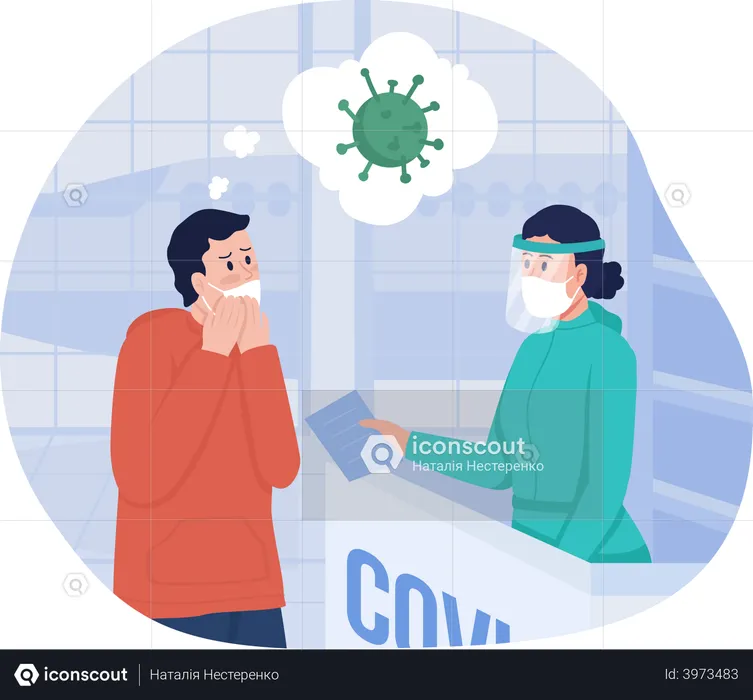 Man wearing mask while check in at airport  Illustration