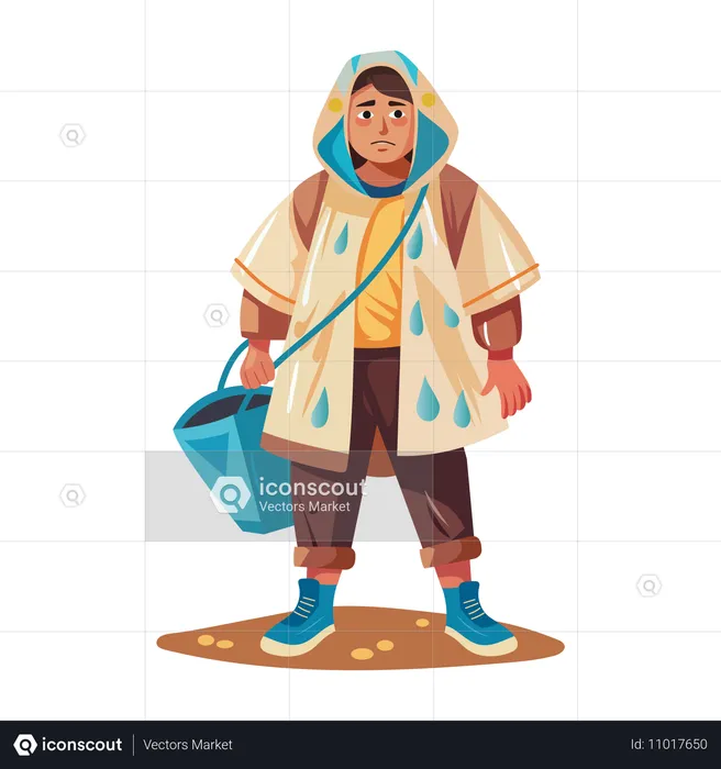 Man wearing Plastic Raincoat  Illustration