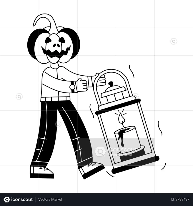 Man wearing Pumpkin Head  Illustration