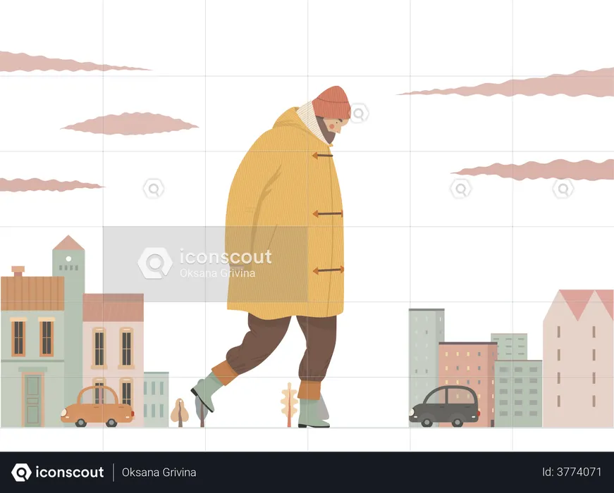 Man wearing raincoat  Illustration