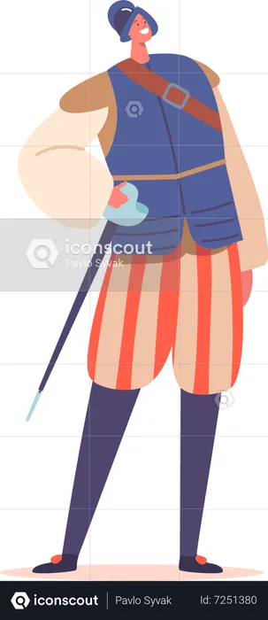 Man Wearing  Renaissance Soldier Costume  Illustration