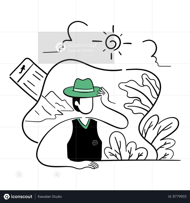 Man wearing round hat  Illustration