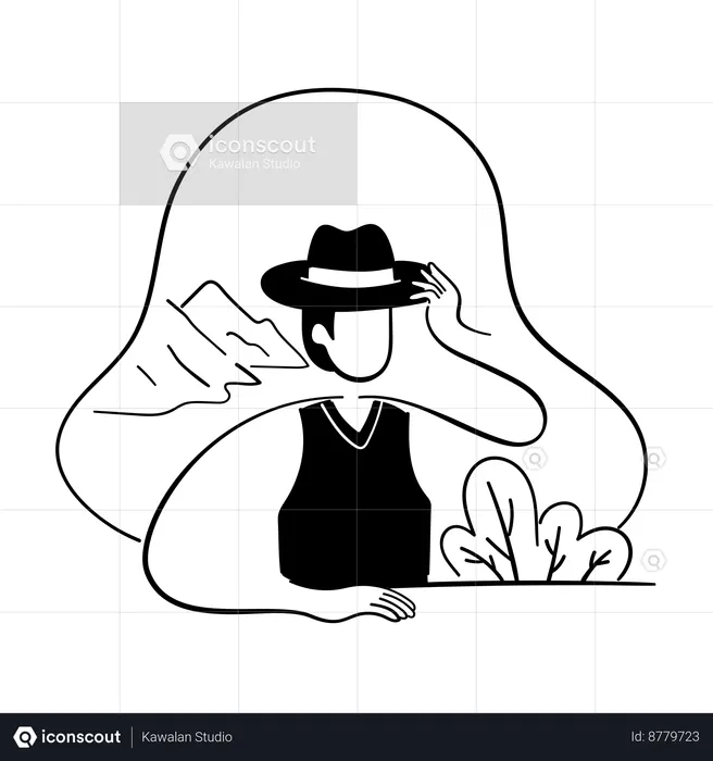 Man wearing round hat  Illustration