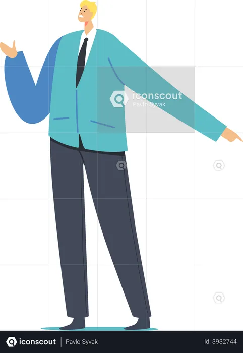 Man wearing suit pointing finger  Illustration