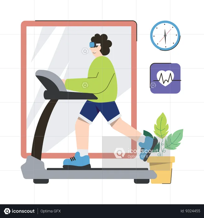 Man wearing Vr Glass And Running On Treadmill  Illustration