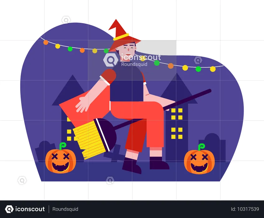 Man Wearing Witch Costume  Illustration