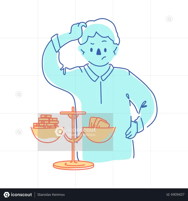 Man weighs the money  Illustration