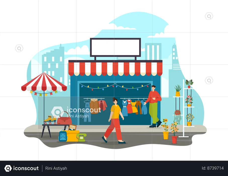 Man welcoming to customer for buying clothes  Illustration