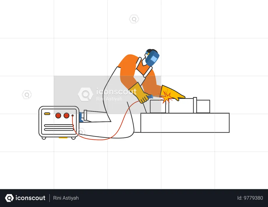 Man welding metal rod  Illustration