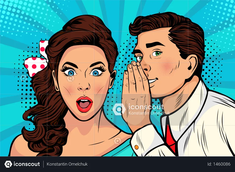 Man whispering gossip or secret to his girlfriend or wife  Illustration