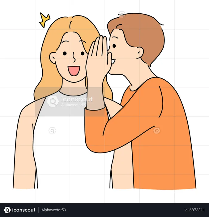 Man whispering in woman's ear  Illustration