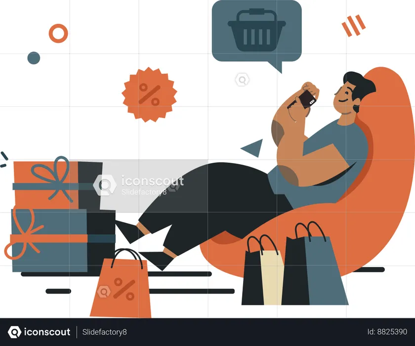 Man who enjoys shopping online  Illustration