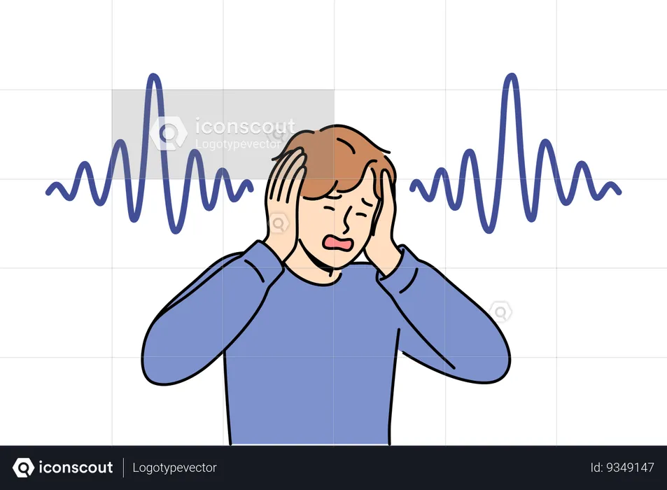 Man who has lost hearing clasps hands and screams and experiencing panic due to symptoms of disease  Illustration