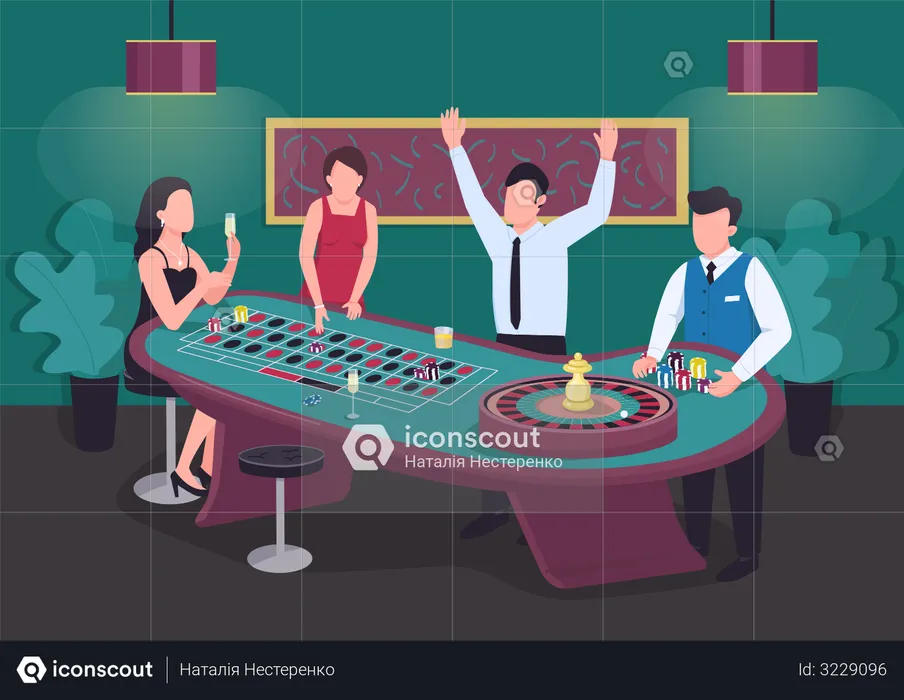 Man win at roulette game  Illustration