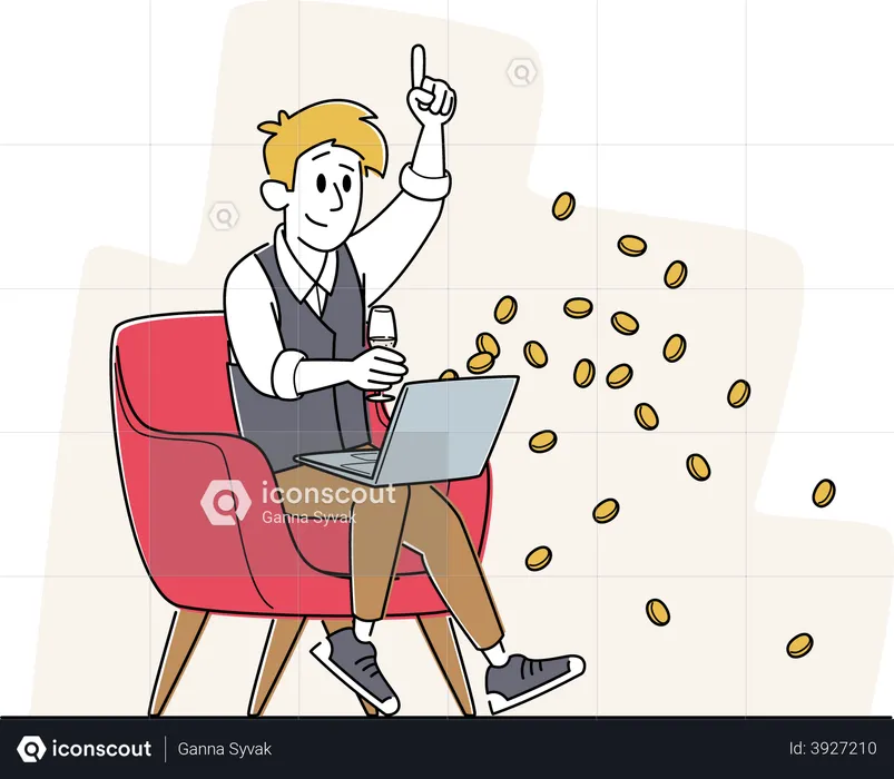 Man Win Money in Internet  Illustration