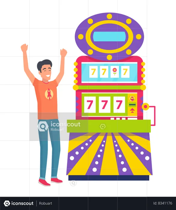 Man winning jackpot in casino  Illustration