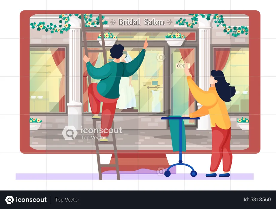 Man wipes shop window  Illustration