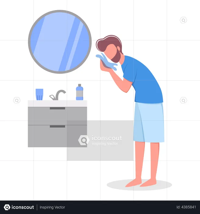 Man wiping face after facewash  Illustration
