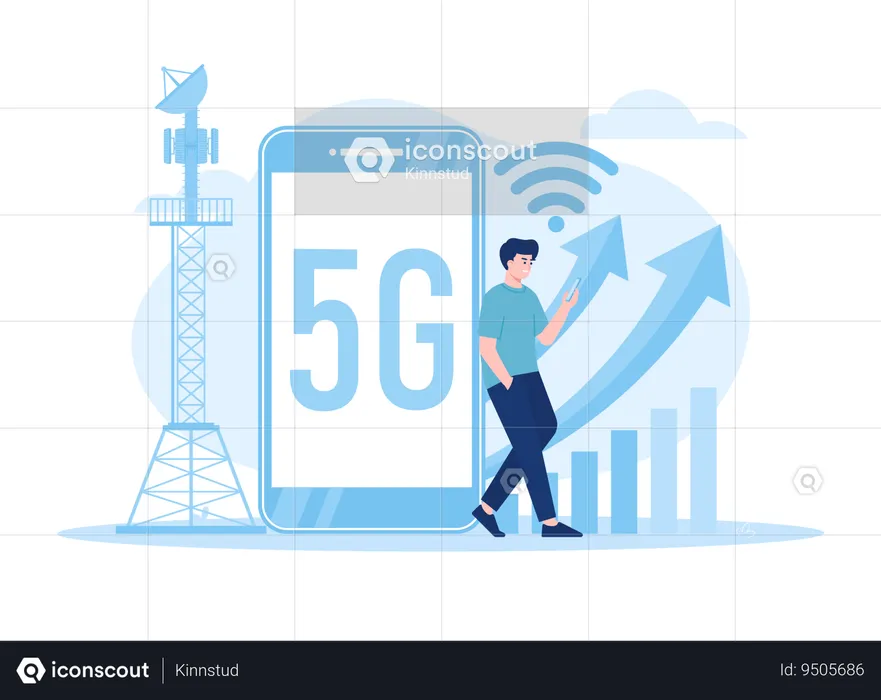 Man with 5G network theme trending  Illustration