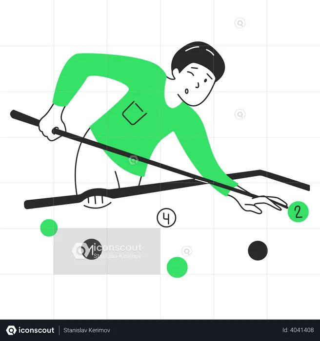 Man with a cue playing billiards  Illustration