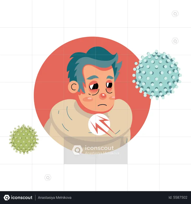 Man with a sore throat, angina  Illustration