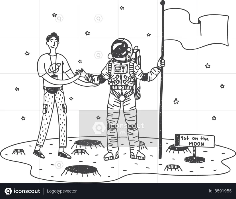 Man with astronaut  Illustration