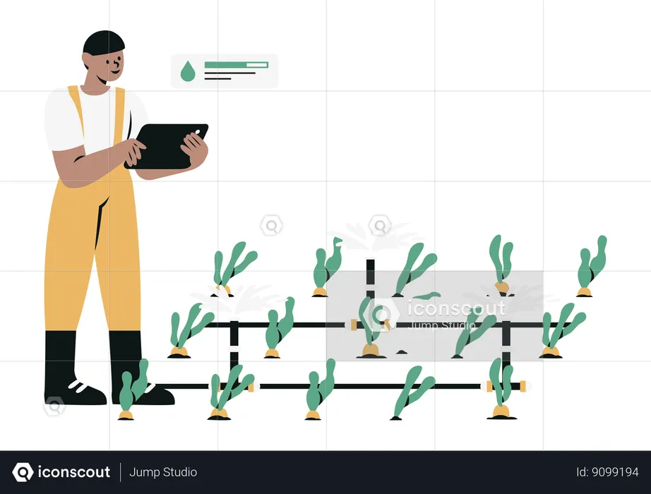 Man with Automatic Water Irrigation System  Illustration