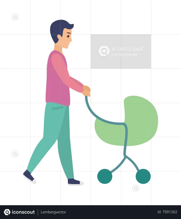 Man with baby stroller  Illustration