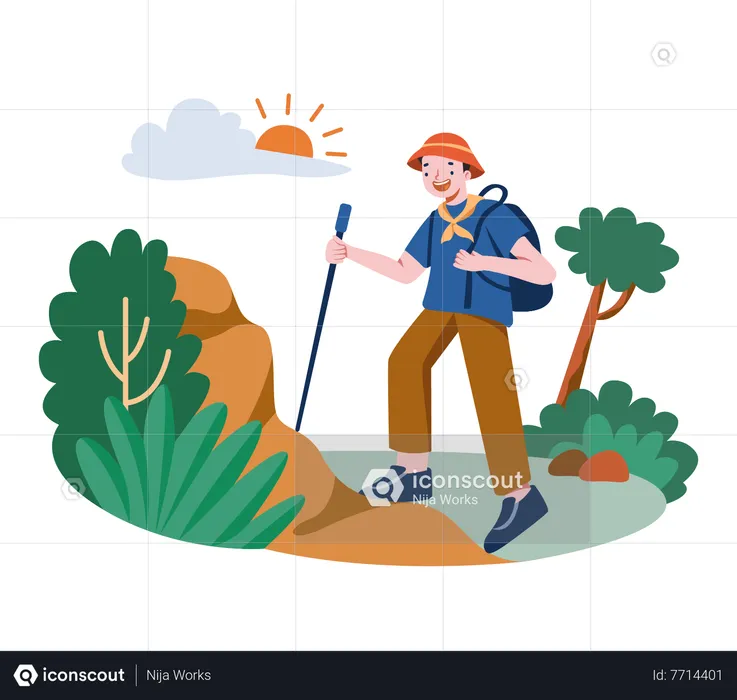 Man with backpack and going for hiking  Illustration