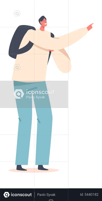 Man with Backpack Pointing Finger  Illustration