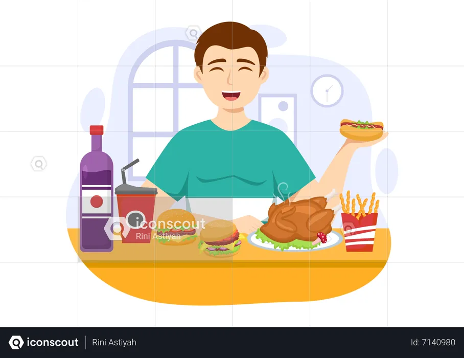 Man with bad eating habit  Illustration