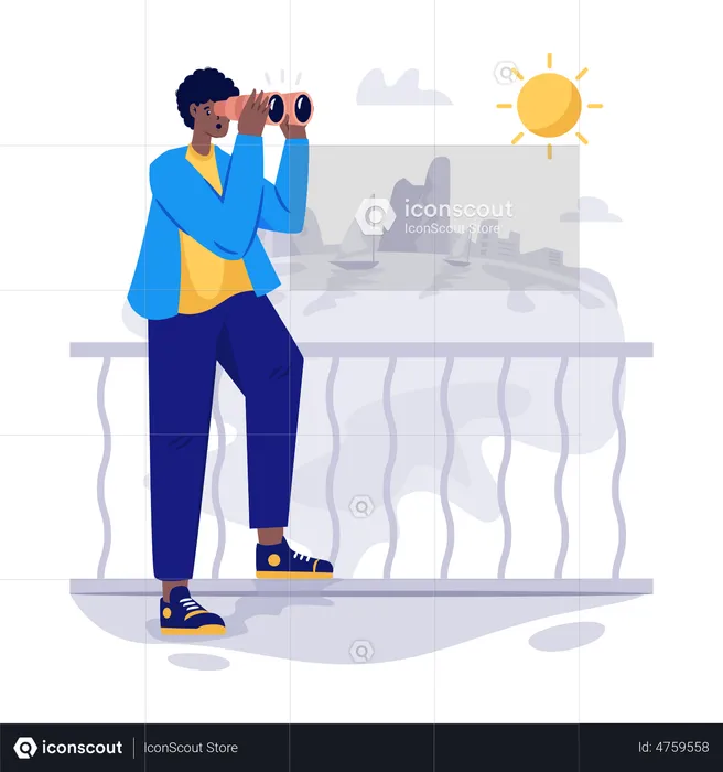 Man with binoculars in Sunny Day  Illustration