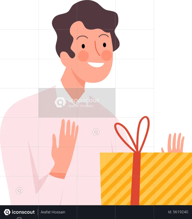 Man With Birthday Gift  Illustration