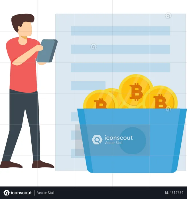 Man with Bitcoins  Illustration