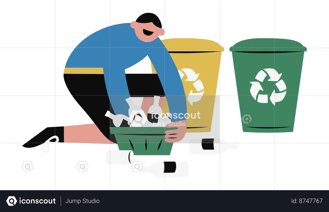Man with bottles sorting glass waste  Illustration