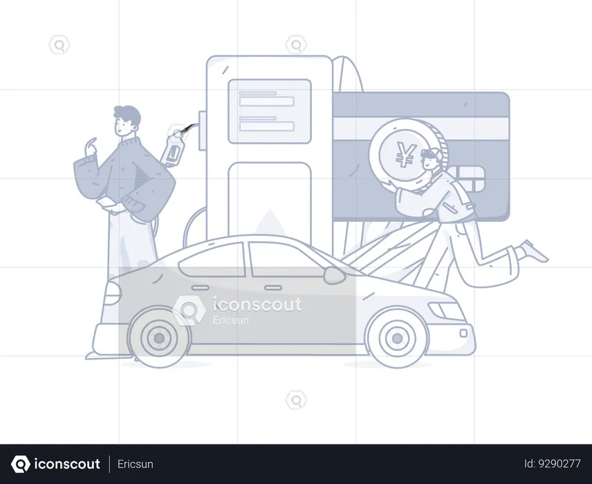 Man with car at fuel station  Illustration