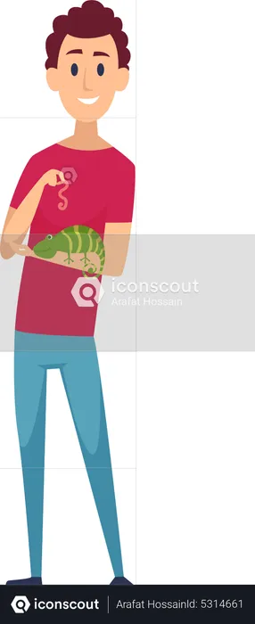 Man with chameleon  Illustration